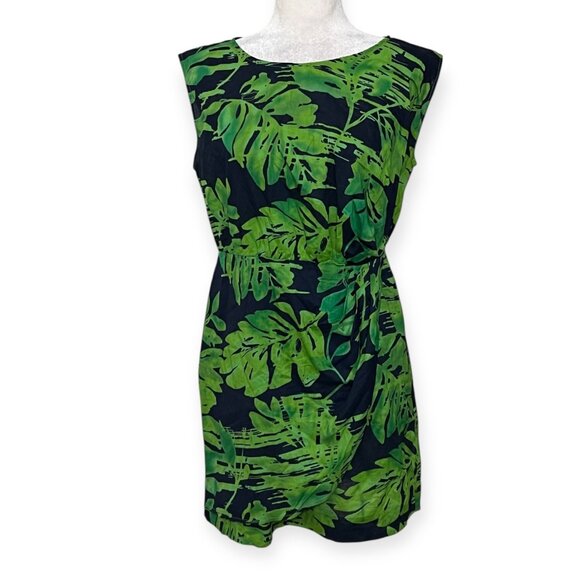 Banana Republic 8P Petite Linen Blend Dress – Green Tropical Leaf Print Sheath - Picture 1 of 11